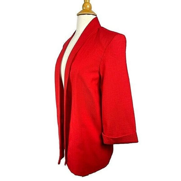 Vintage Kari's Place Open Front Jacket Red size 18 women's 3/4 sleeve with cuff - Picture 3 of 7